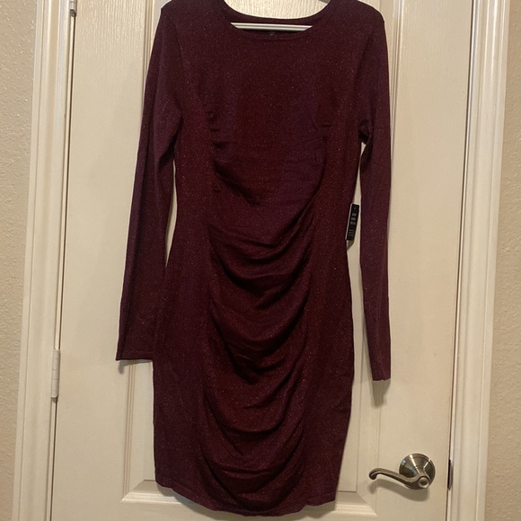 NWT- PLUM RUCHED GLITTER DRESS - Picture 8 of 13